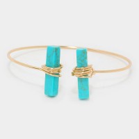 Turquoise Stone Vertical Blocks Open Cuff Bangle